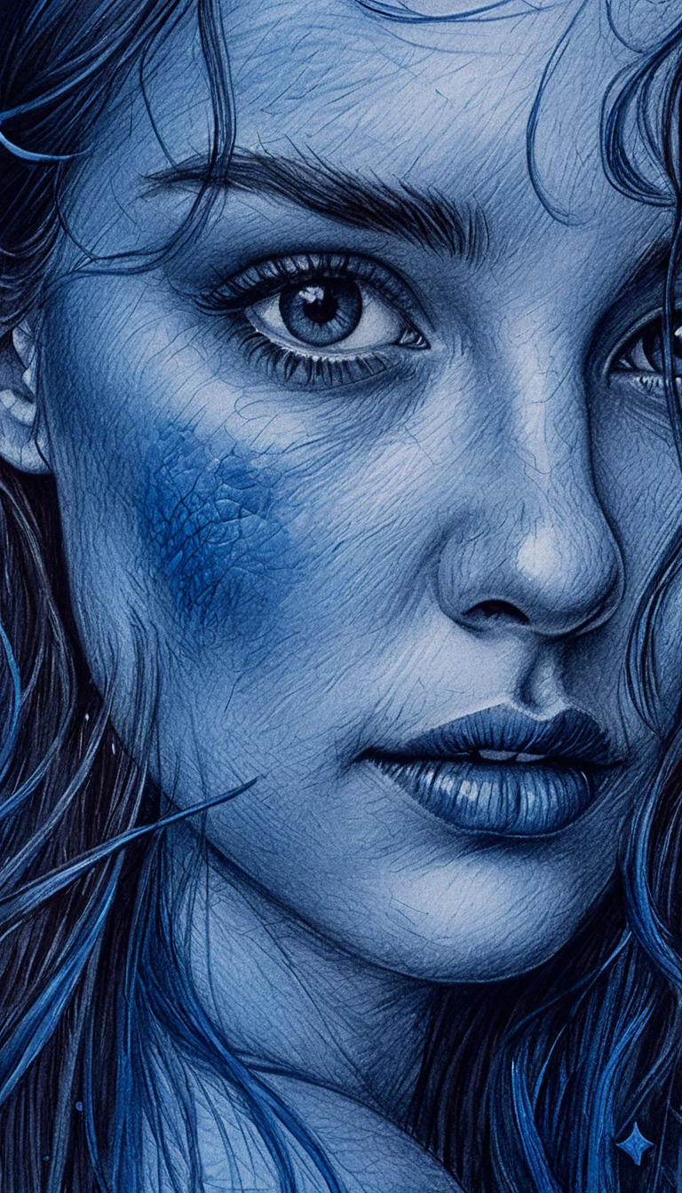 Retrato de uma garota em close com lápis de cor