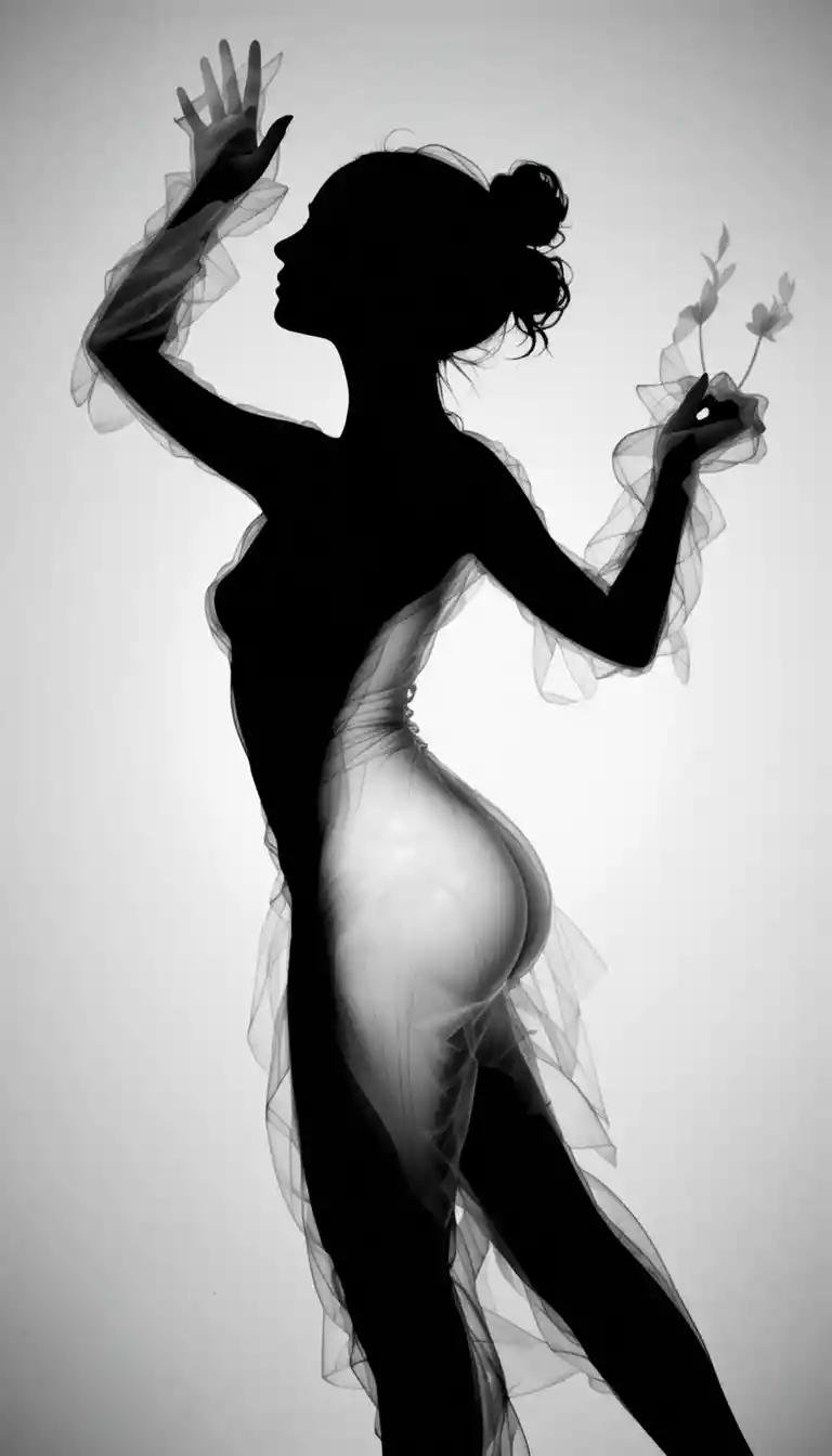 Graceful female silhouette in elegant side dance pose