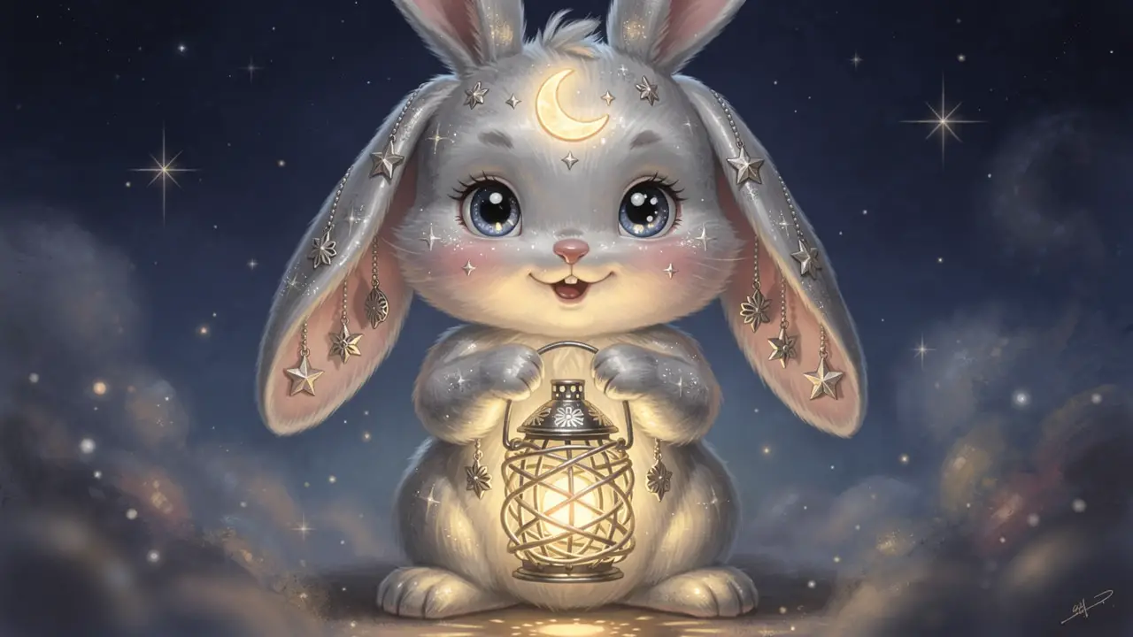 Dolce coniglio lunare con lanterna luminosa in stile folk art