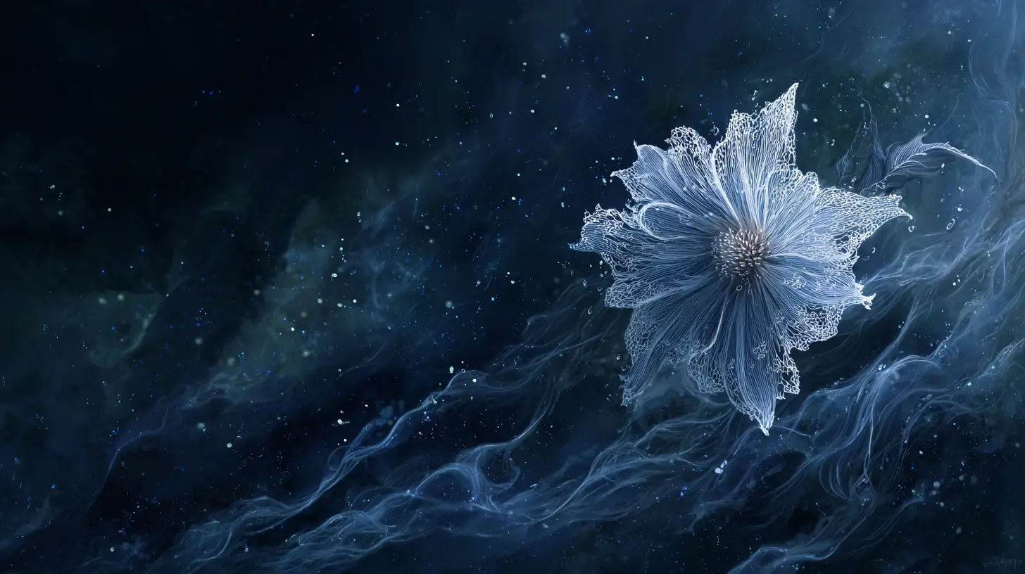 Ethereal flower under a starry dreamlike night sky