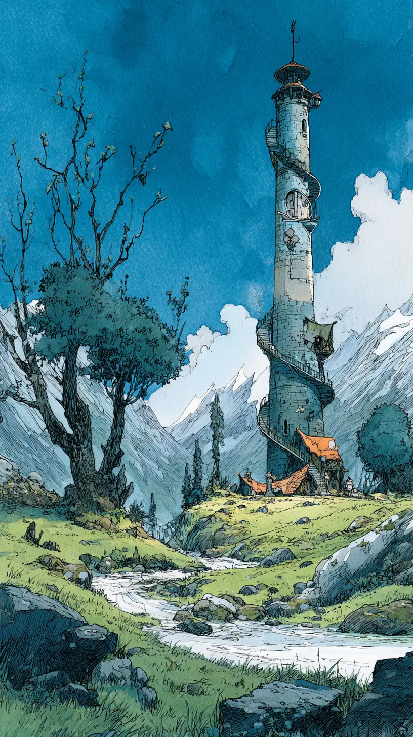 Surreal Fantasy Tower In Colorful European Comic Style