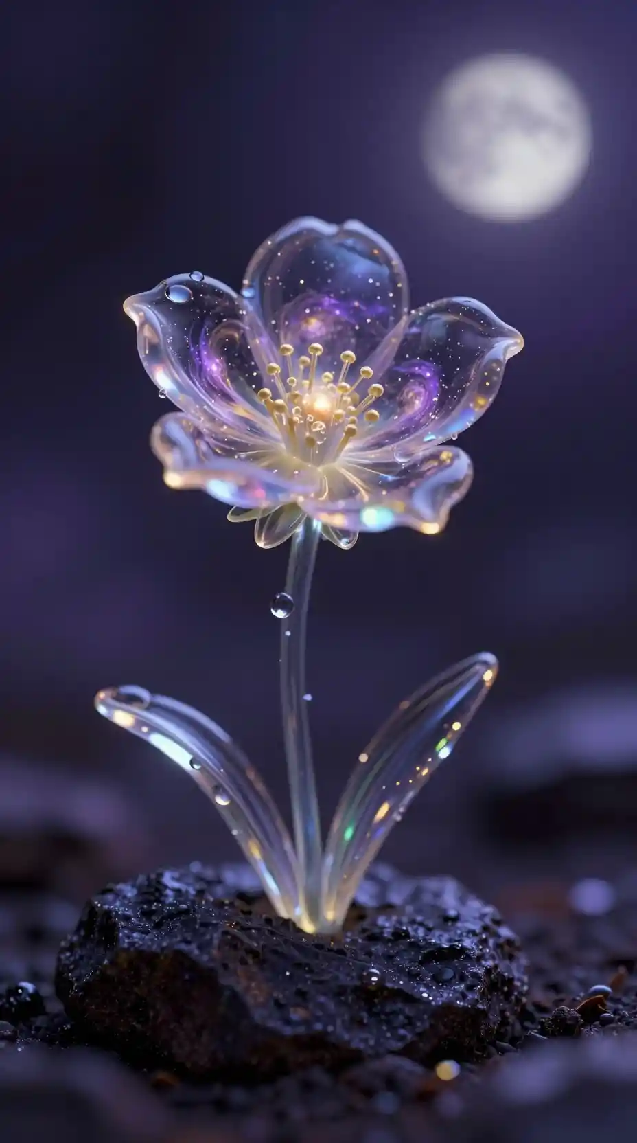 Glowing Glass Wildflower In Dark Abstract Background