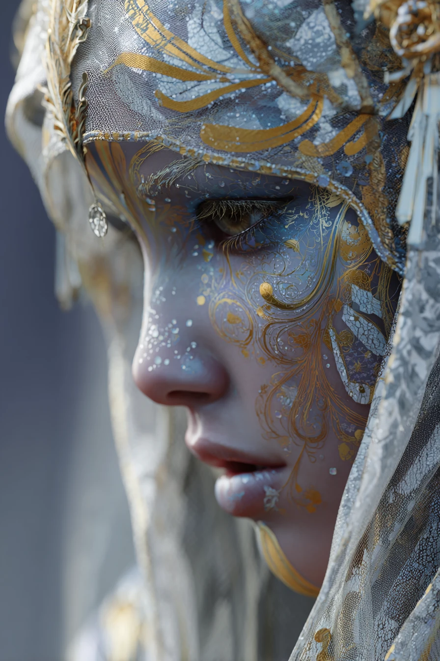 Mystical fantasy woman with bold features in surreal colors
