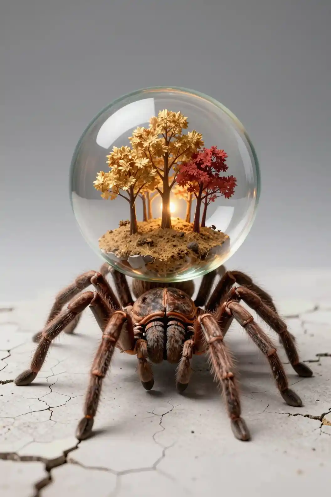 Stone tarantula with glass dome forest terrarium