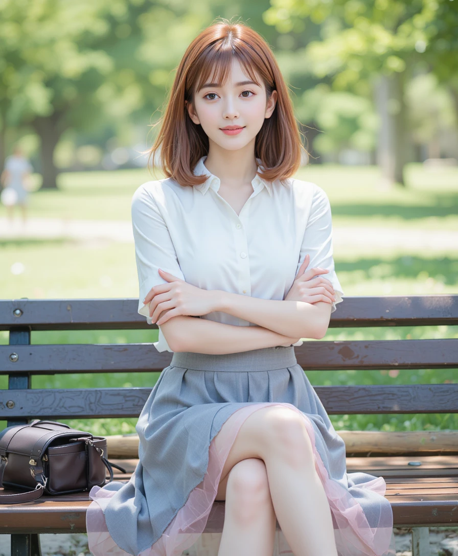 紅髮女子安靜地坐在公園長椅上