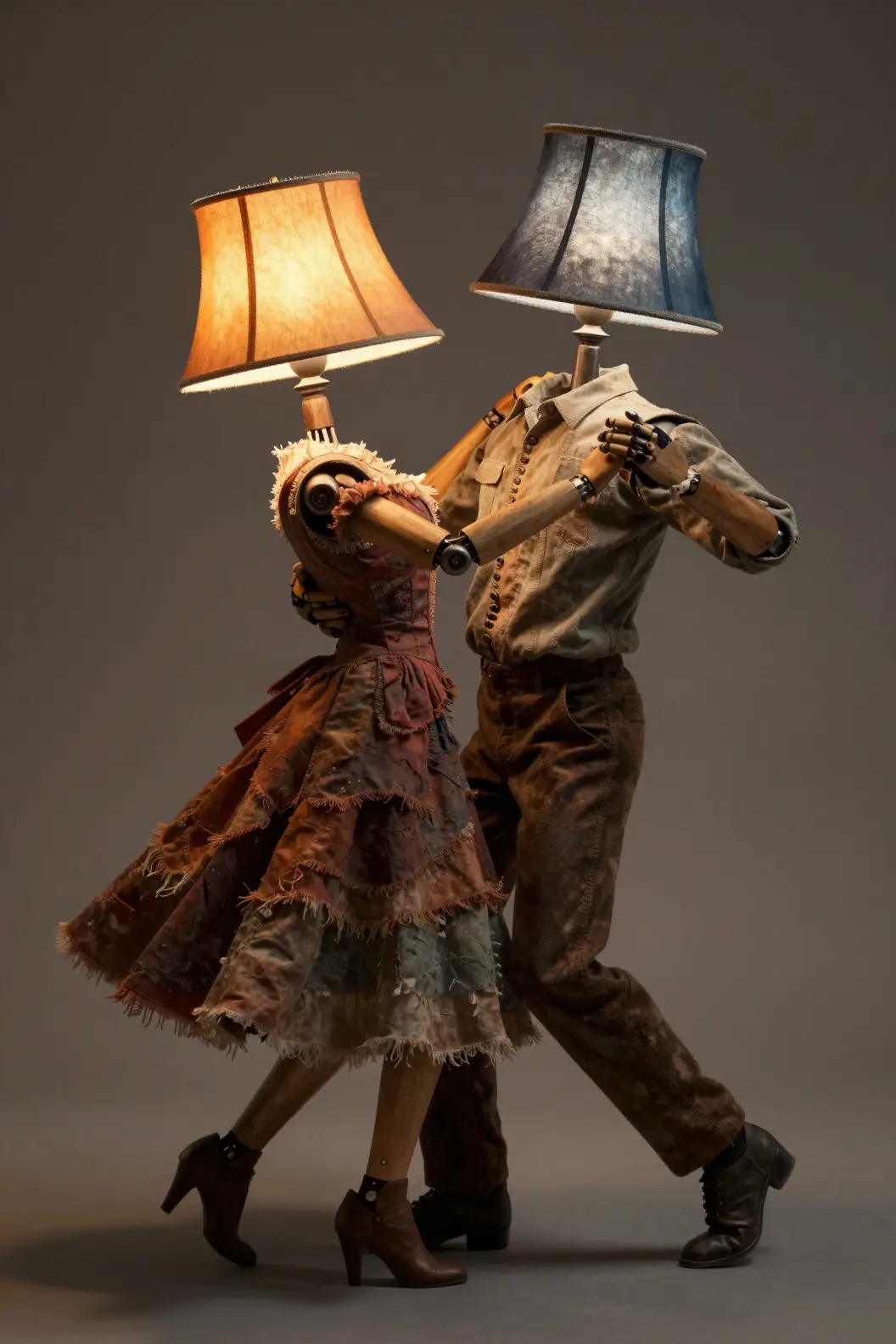 Surreal Lamp Head Couple Dancing In Vintage Clothing