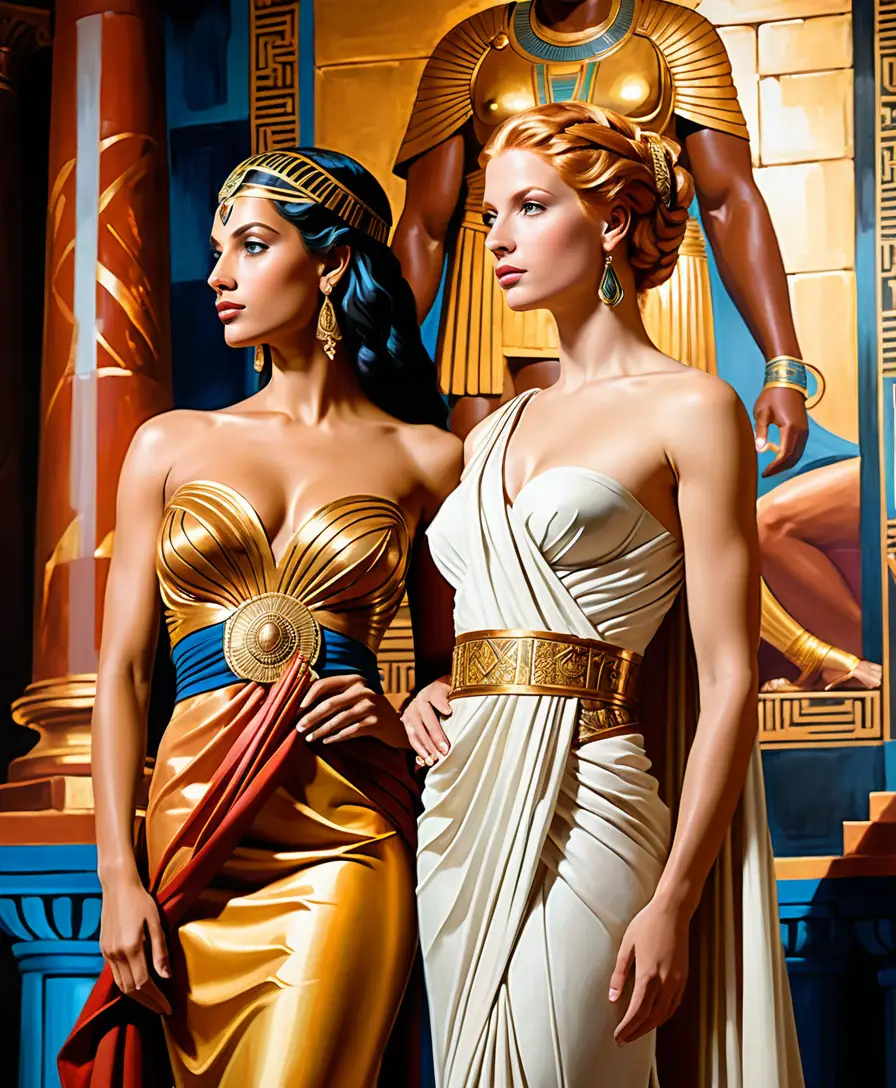 Roman noblewomen at a lavish twilight banquet gathering