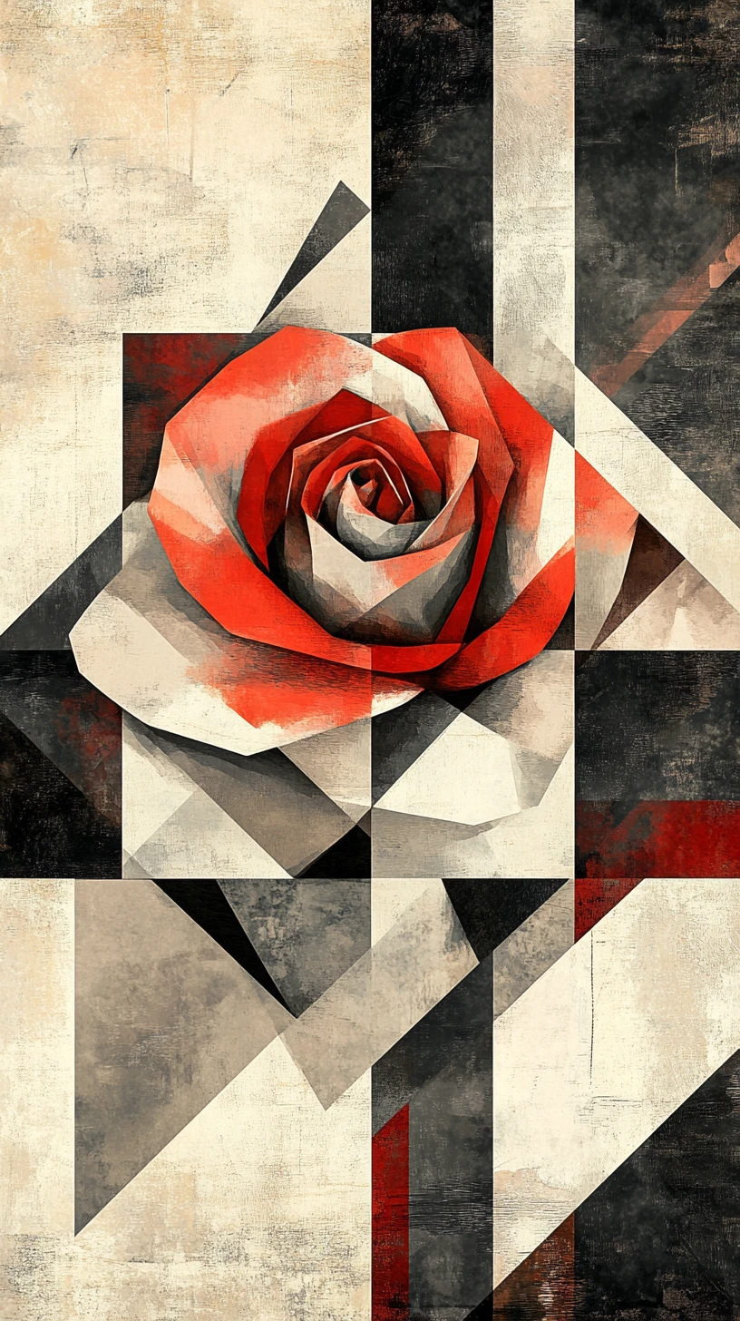 Rosa cubista geométrica com iluminação dramática de chiaroscuro