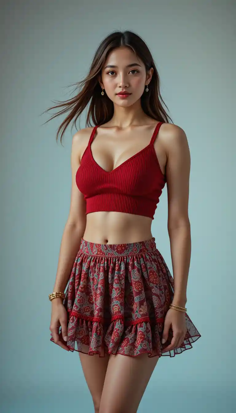 Ritratto di moda allegro di una giovane donna sicura di sé
