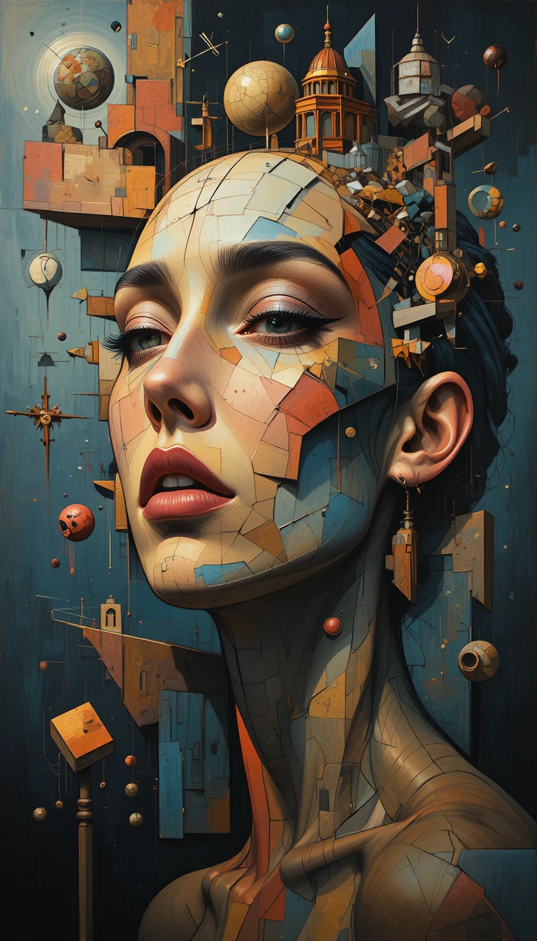 Surreal cubist portrait of a fragmented human face
