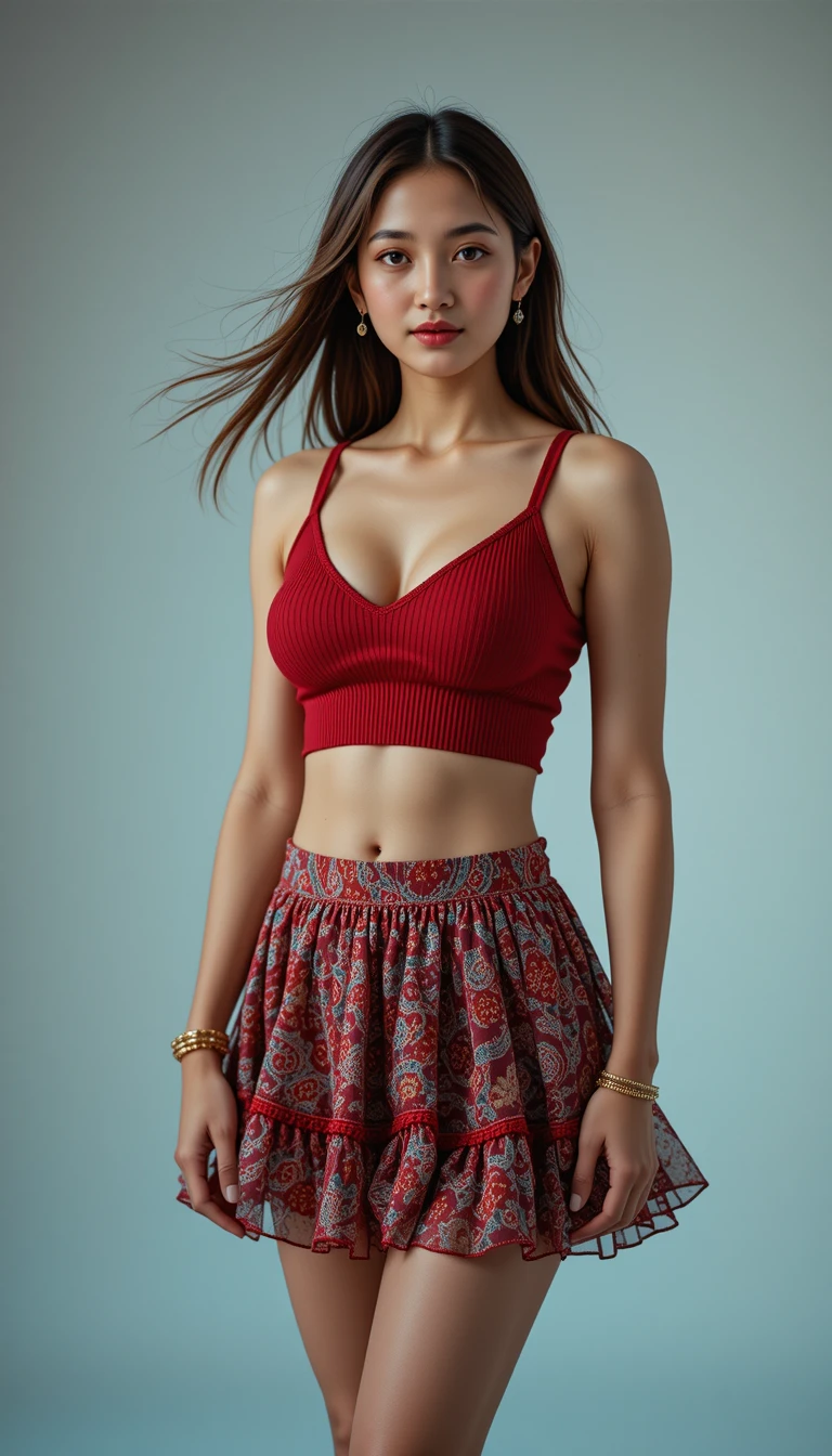 Ritratto di moda allegro di una giovane donna sicura di sé