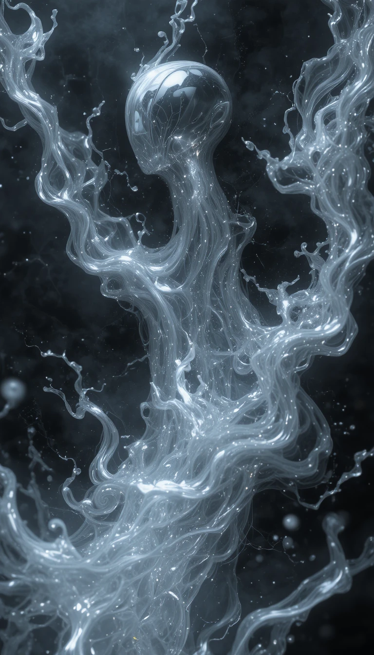 Marmo nero e metallo liquido in uno spazio astratto luminoso