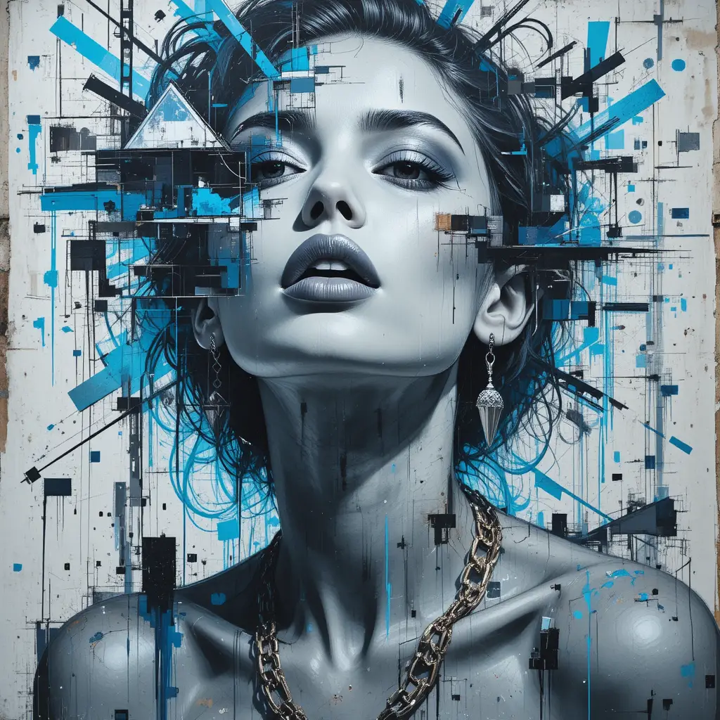 Expressive street mural of a monochrome fashion model