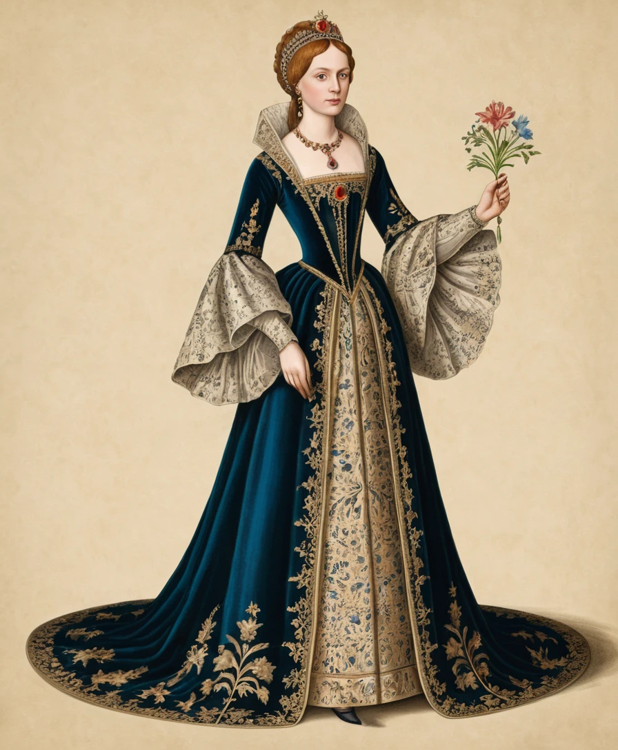 Erhabene Hexenkönigin in einem luxuriösen Renaissance-Samtkleid