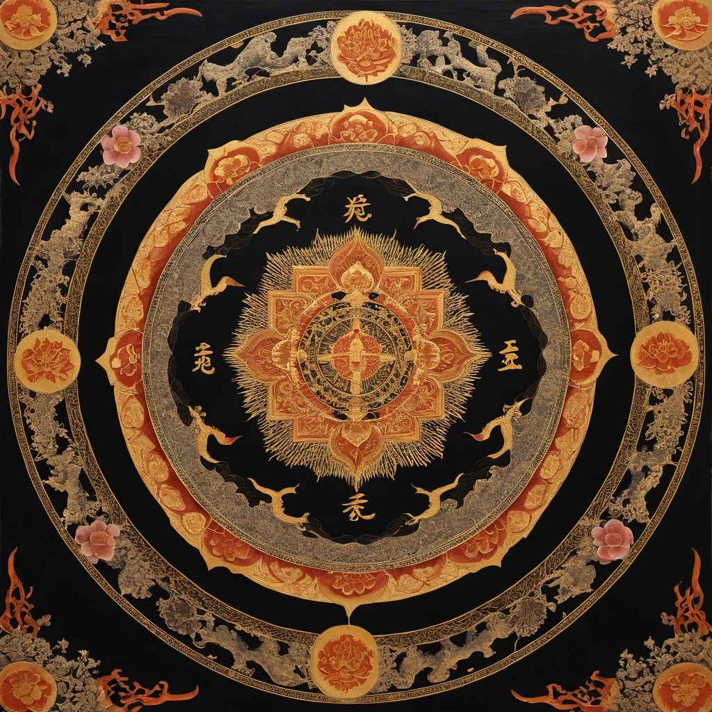 Divindade budista esotérica em um mandala yamato-e radiante