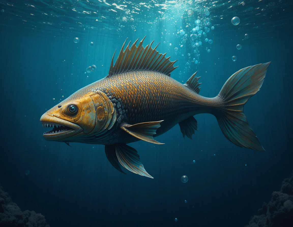 Langes Tiefsee-Monster schwimmt im blauen Ozean