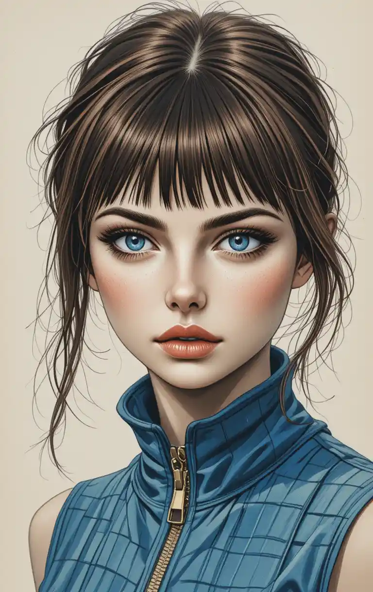Color pencil portrait of a young woman with blue eyes