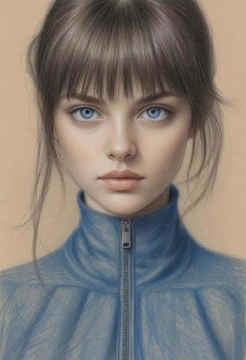 Retrato hiper-realista de uma mulher jovem a lápis de cor