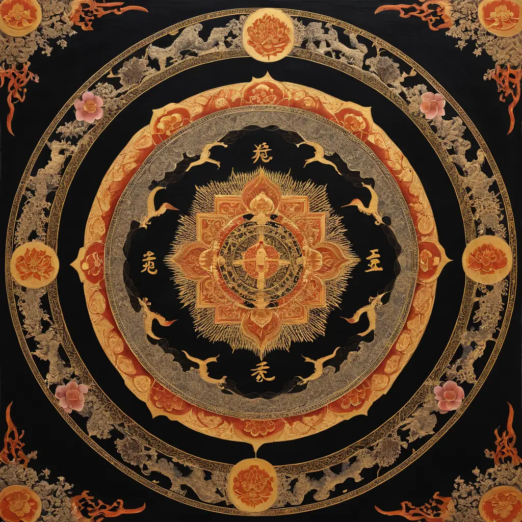 Divindade budista esotérica em um mandala yamato-e radiante