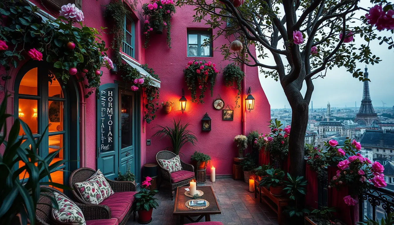 Bohemian retreat glowing with candlelight in Montmartre streets