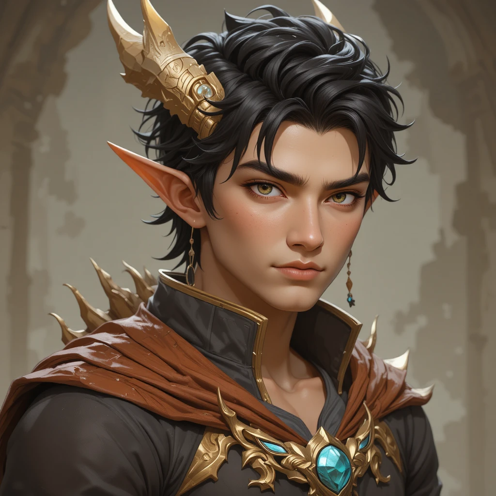 Young dragon mage with heterochromia and metal horns