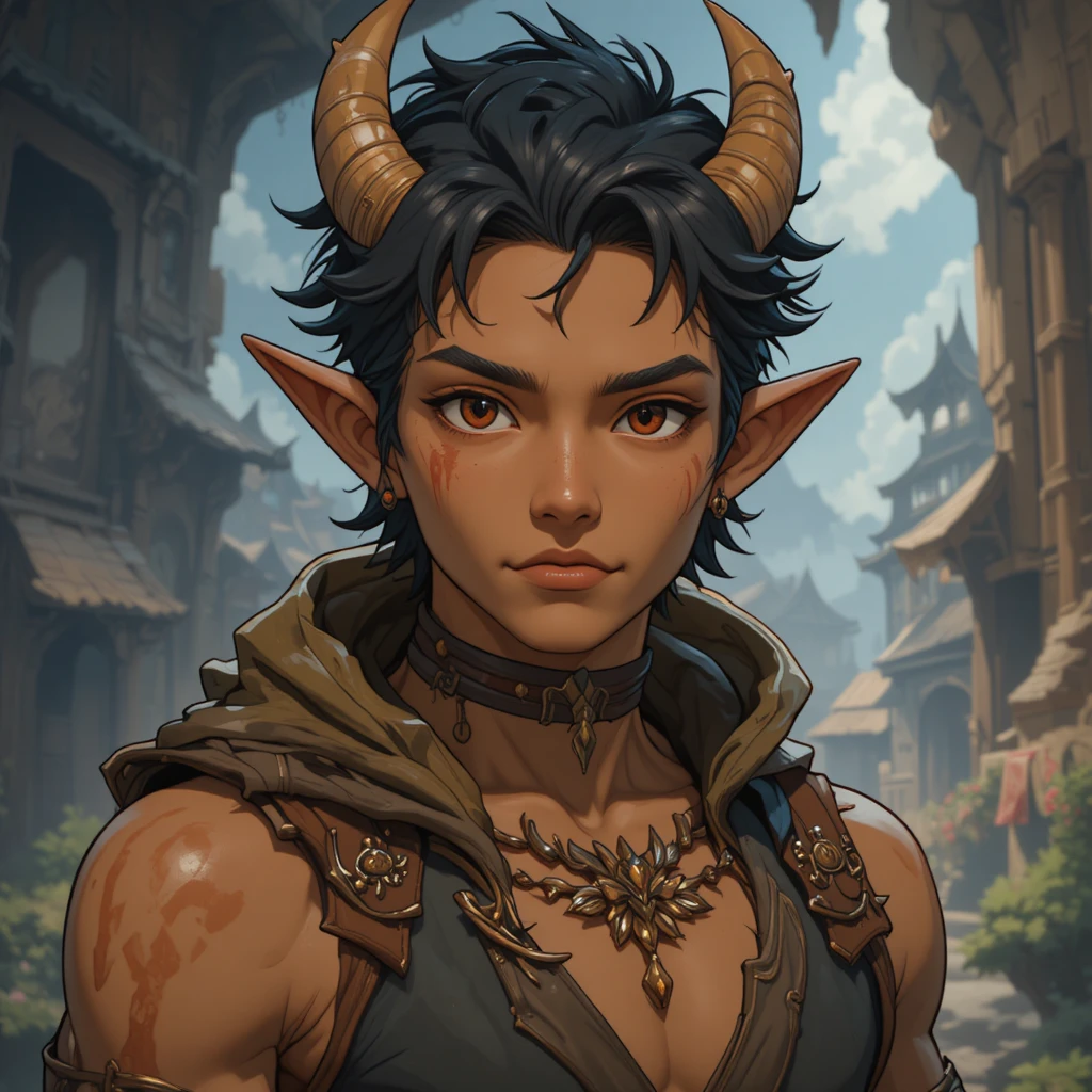 Young fantasy boy with dragon horns and elf ears