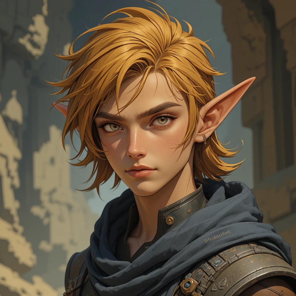 Young fairy boy with golden eyes and shimmering amber hair