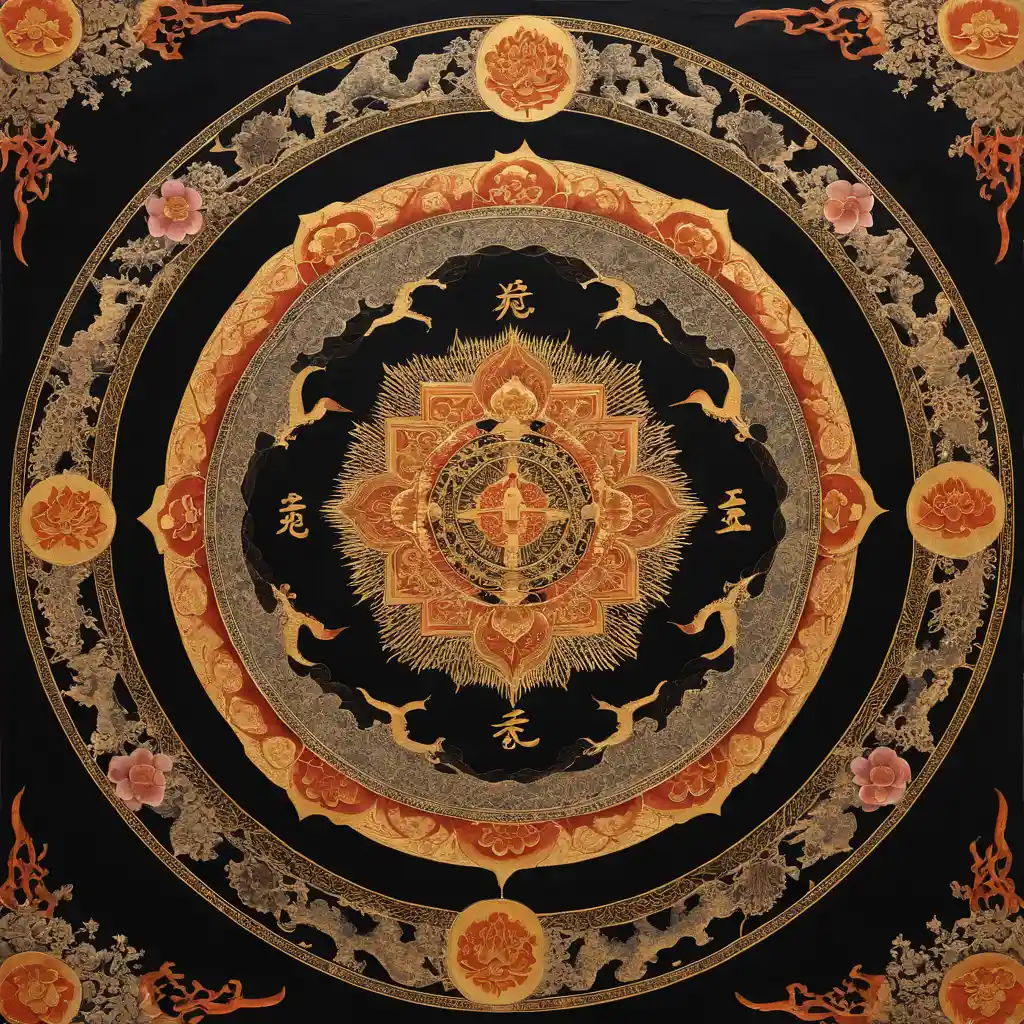 Divindade budista esotérica em um mandala yamato-e radiante