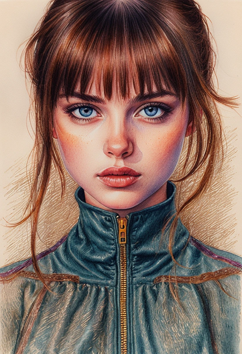 Realistic color pencil portrait of a young woman