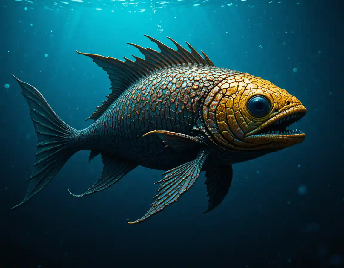 Enigmatic Deep Sea Monster In Dark Blue Ocean
