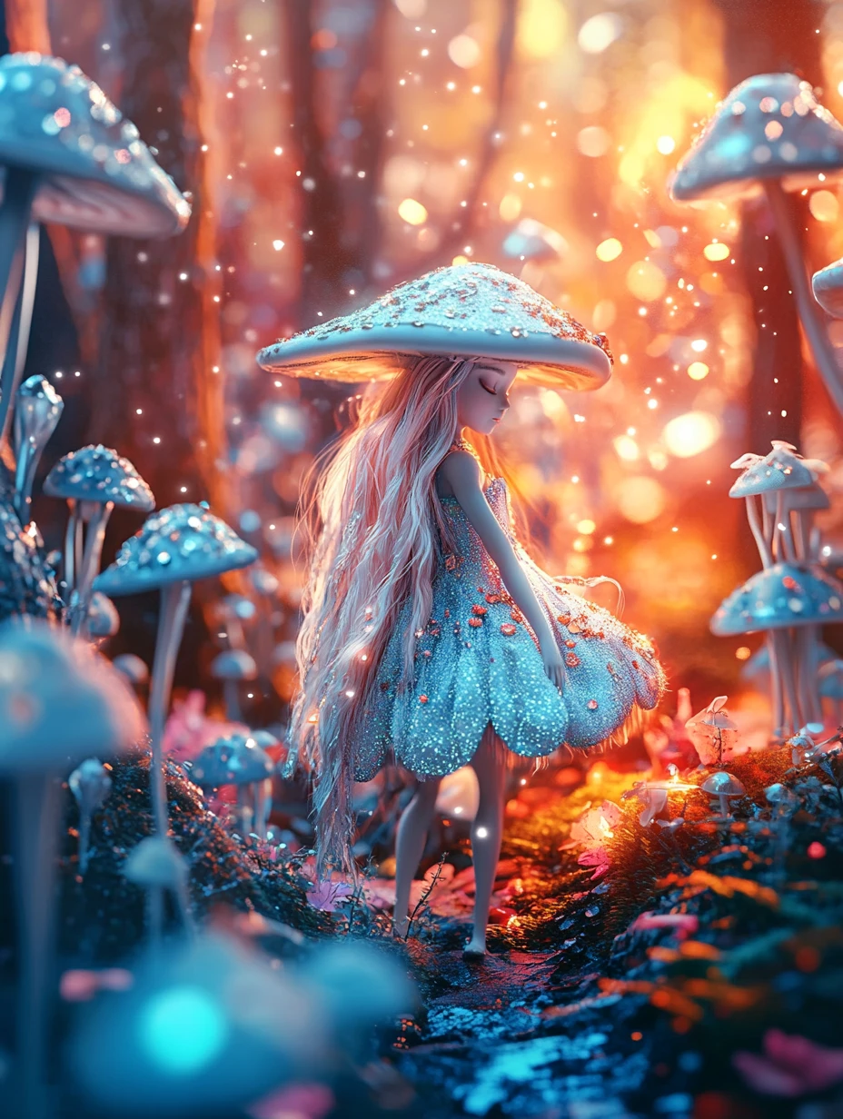 Whimsical metallic fairy in a distant enchanted forest