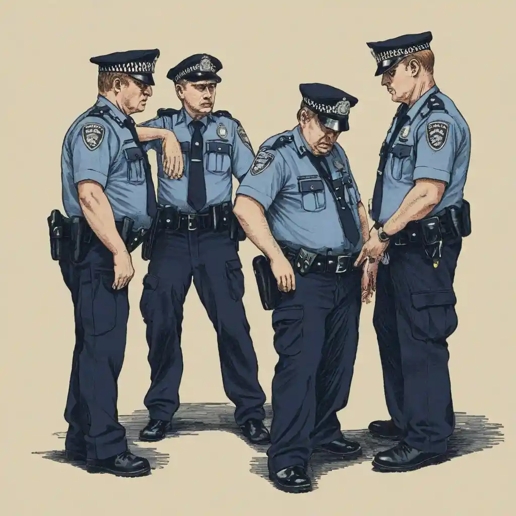 Police officers ordering suspects to quietly come down