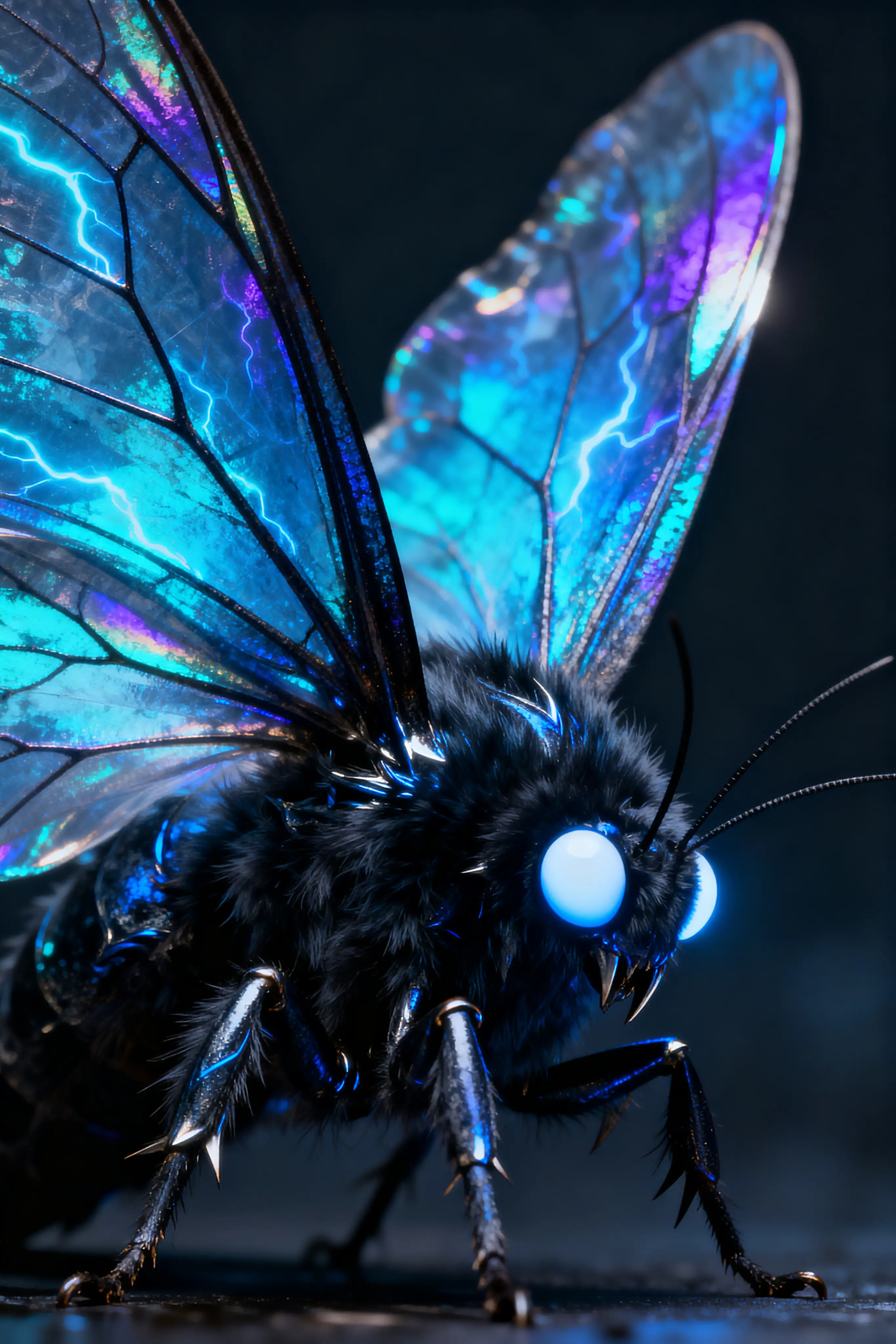Superbe mite fantastique aux ailes bleues iridescentes et lumineuses