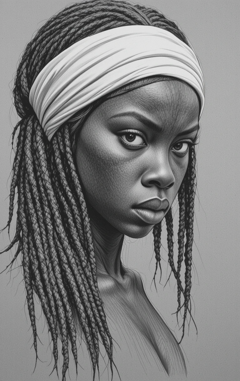 Graphite portrait of a defiant young woman in side light