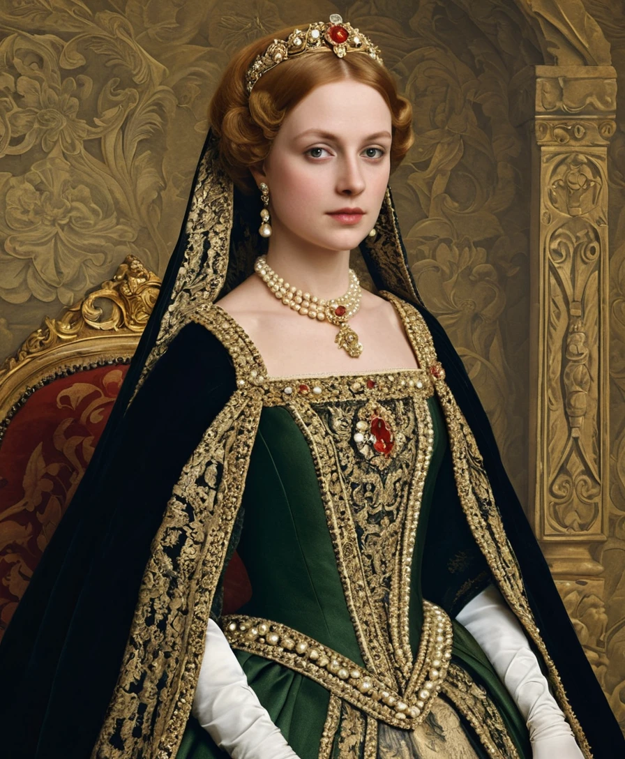 Queen Lucy I in an ornate renaissance royal portrait