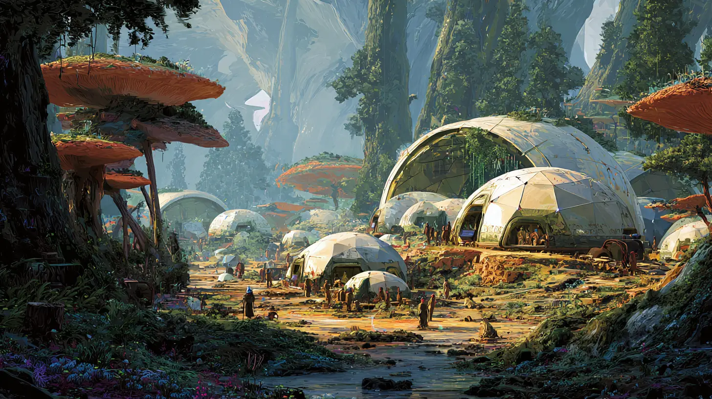 Avant-poste dans une forêt extraterrestre attaqué par un monstrueux insecte colossal