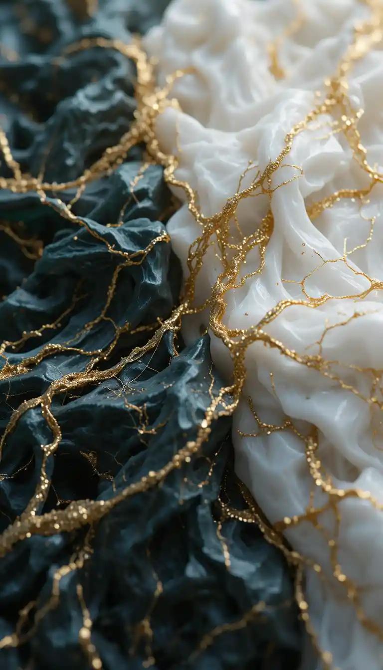 Close up marble textile with golden woven threads