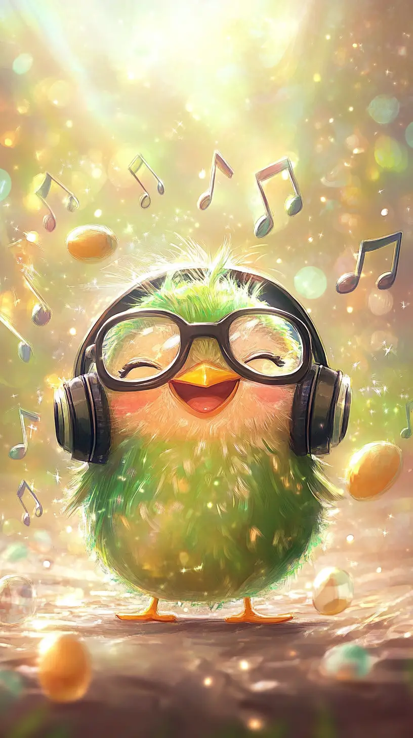 Cute easter egg with headphones in digital cartoon art