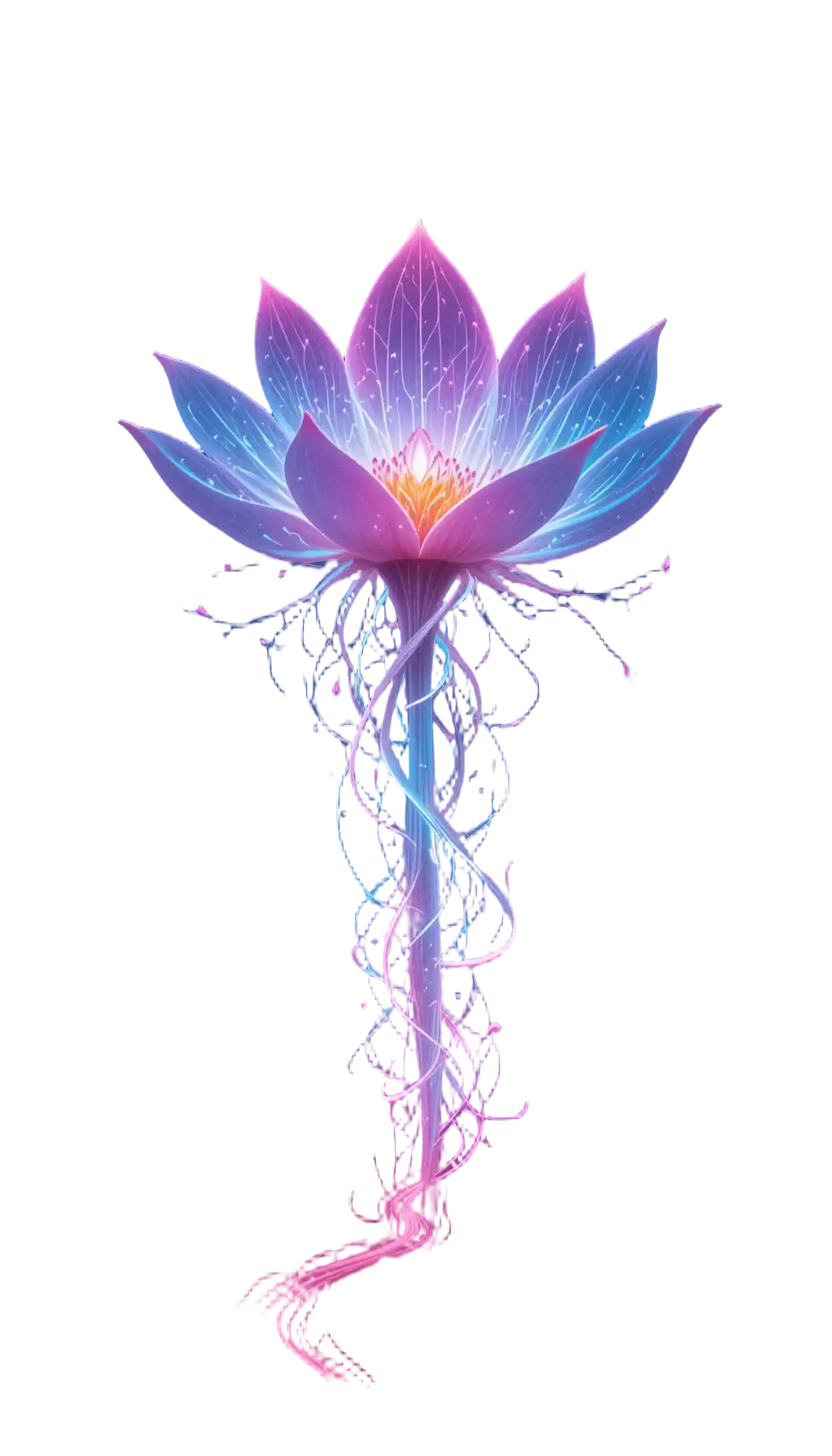 Biolumineszierende Blume leuchtet über futuristischen Erdlandschaften