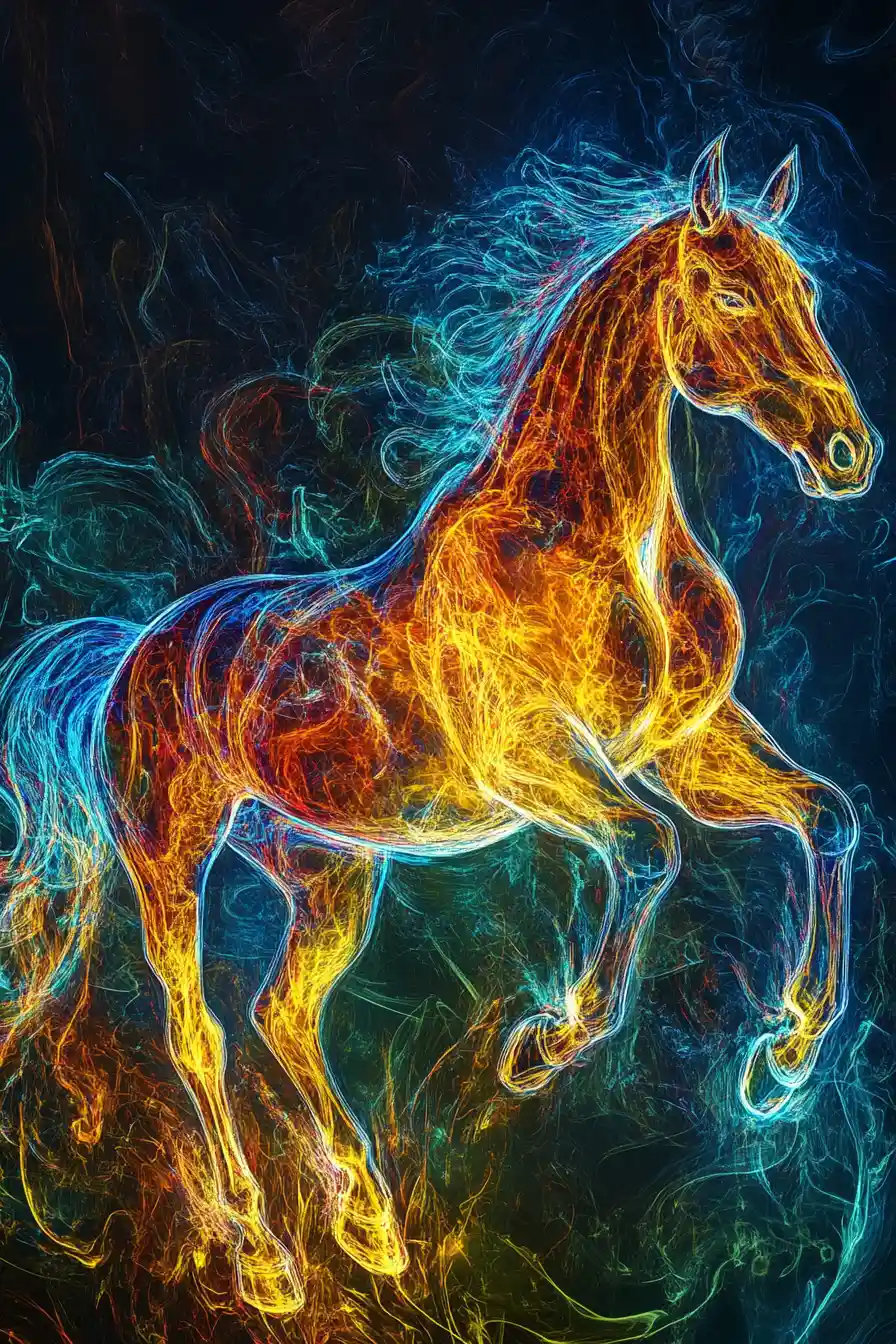 Abstract glowing horse in vibrant flowing colors