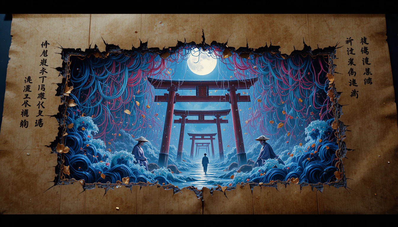 Silk cords shatter a scroll revealing a ghostly underworld