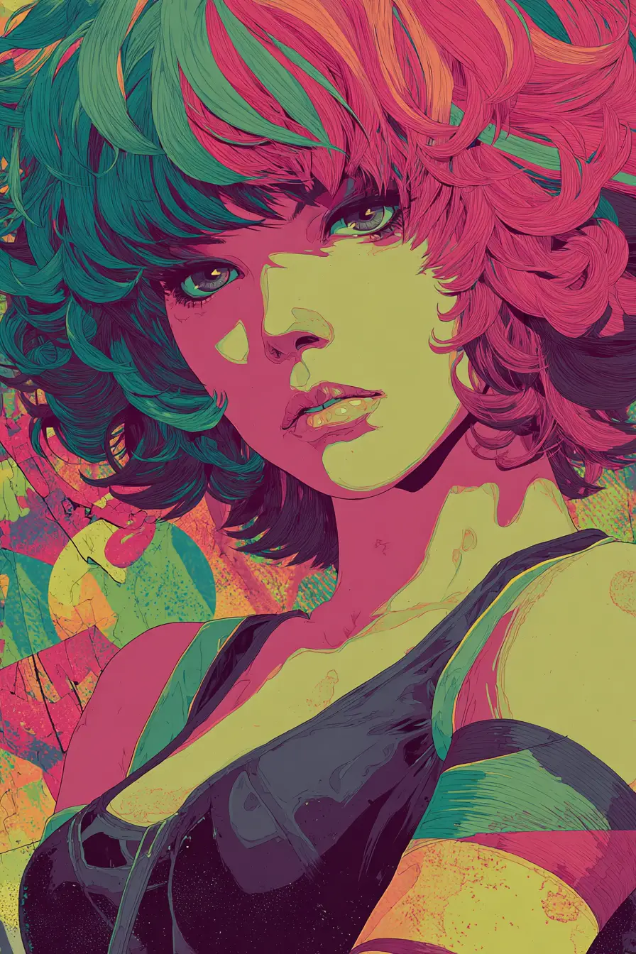 Avant garde woman with multicolored hair in surreal portrait