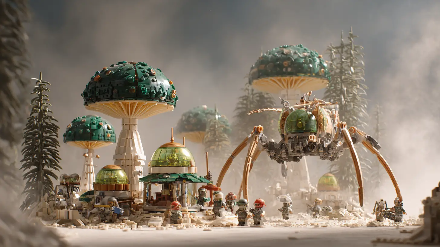 Alien outpost village attacked by gigantic insect monster