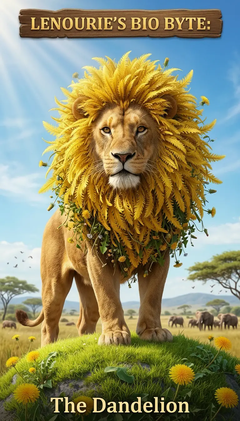 Majestic lion with botanical mane on granite rock