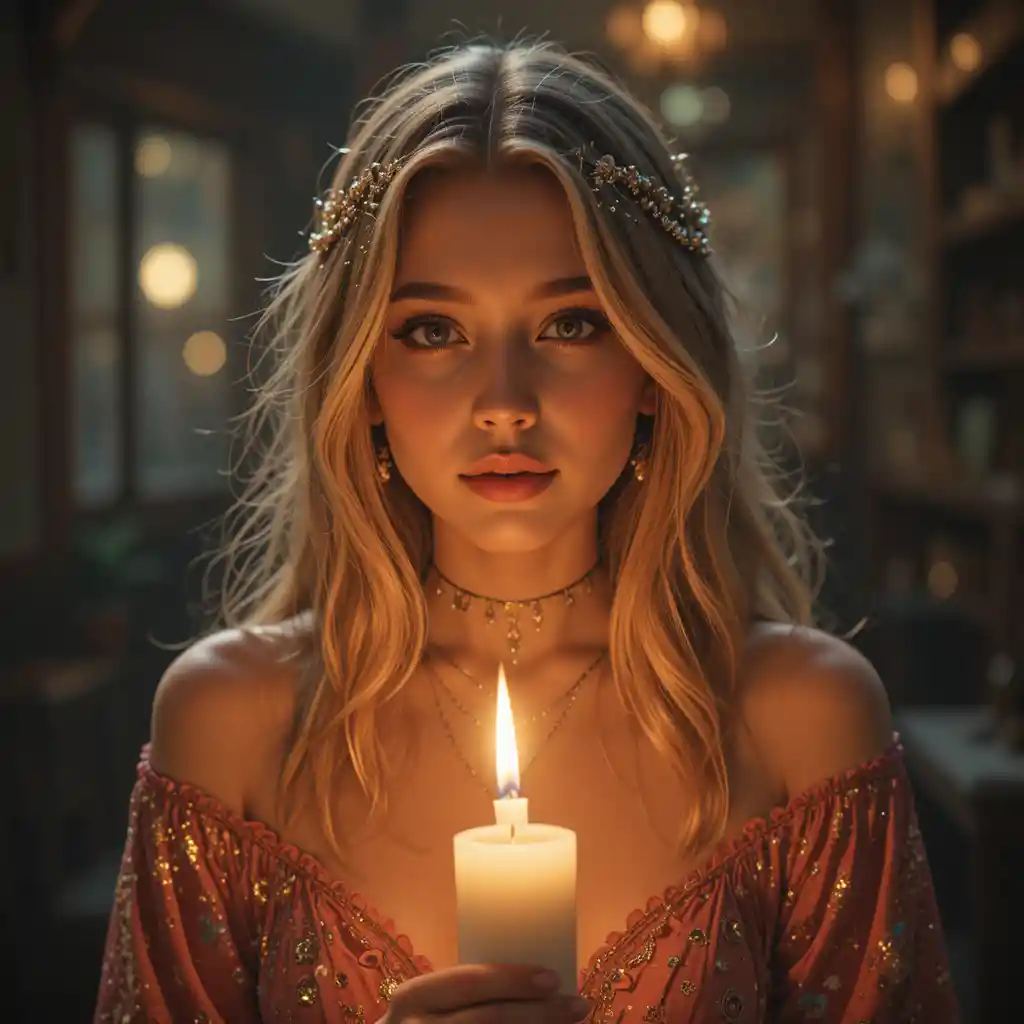 Saint candle glowing against a dark uneasy background