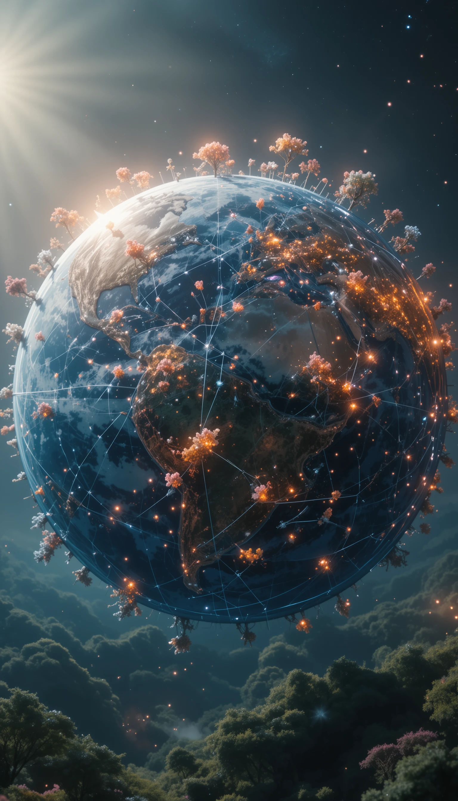 Spring energy illuminating Earth in a glowing planetary panorama