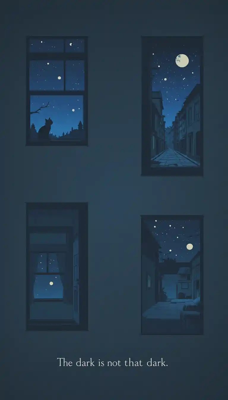 Dark anime cat by a window in a quiet room