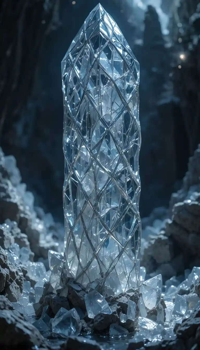 Silver crystal lattice structure in dramatic photorealistic style