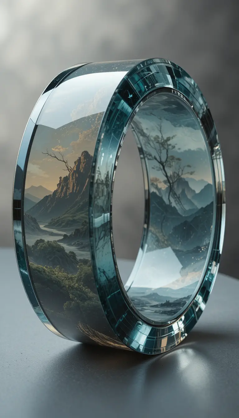 Glass bracelet with miniature landscape under angled 3d view