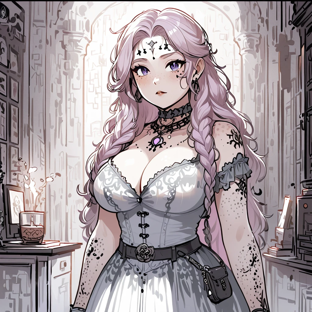 Gothic-Teenagerin in Plus-Size mit lavendelfarbenen Zöpfen